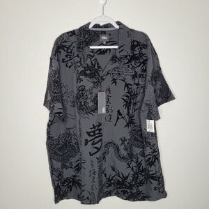 Drill black embossed velvet dragon button front Jesse Pinkman short sleeve 2x